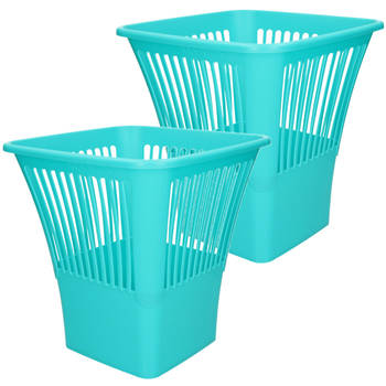 Plasticforte Afvalbak/vuilnisbak/kantoor prullenbak - 2x stuks - plastic - blauw - 30 cm - Prullenmanden
