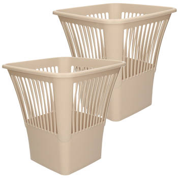 Plasticforte Afvalbak/vuilnisbak/kantoor prullenbak - 2x stuks - plastic - beige - 30 cm - Prullenmanden