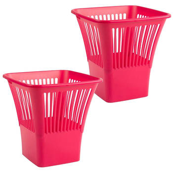 Plasticforte Afvalbak/vuilnisbak/kantoor prullenbak - 2x stuks - plastic - fuchsia roze - 30 cm - Prullenmanden