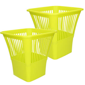 Plasticforte Afvalbak/vuilnisbak/kantoor prullenbak - 2x stuks - plastic - groen - 30 cm - Prullenmanden