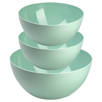Plasticforte voedsel serveer schalen set - 3x stuks - mintgroen - kunststof - Dia 23 en 26 cm - Serveerschalen