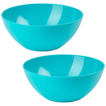 Plasticforte Serveerschaal/saladeschaal - 2x stuks - D20 x H8 cm - kunststof - blauw - Serveerschalen
