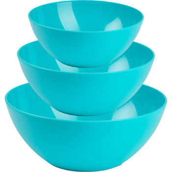 Plasticforte voedsel serveer schalen set - 3x stuks - blauw - kunststof - Dia 20/25/28 cm - Serveerschalen