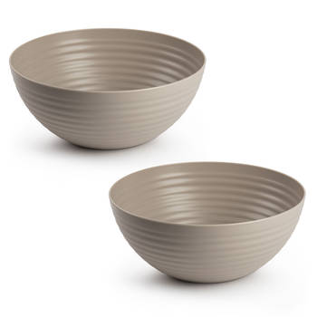 Plasticforte Serveerschaal/saladeschaal - 2x - D25 x H10.5 cm - kunststof - taupe - Serveerschalen