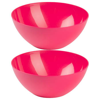 Plasticforte Serveerschaal/saladeschaal - 2x stuks - D23 x H10 cm - kunststof - fuchsia roze - Serveerschalen