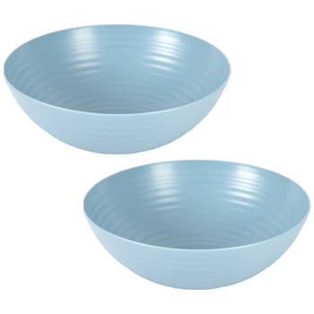 Plasticforte Serveerschaal/saladeschaal - 2x - D27 x H9 cm - kunststof - ijsblauw - Serveerschalen