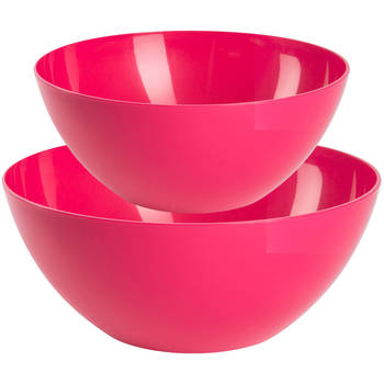 Plasticforte voedsel serveer schalen set - 4x stuks - fuchsia roze - kunststof - Dia 25 en 28 cm - Serveerschalen