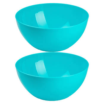 Plasticforte Serveerschaal/saladeschaal - 2x stuks - D23 x H10 cm - kunststof - blauw - Serveerschalen