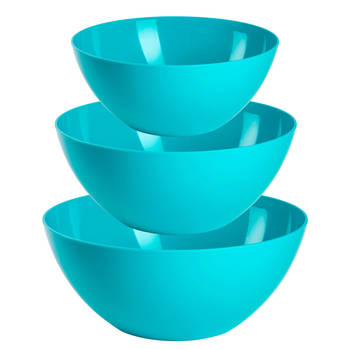 Plasticforte voedsel serveer schalen set - 3x stuks - blauw - kunststof - Dia 20/23/26 cm - Serveerschalen