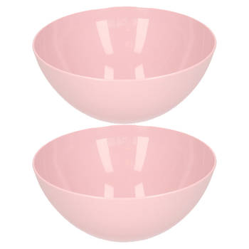 Plasticforte Serveerschaal/saladeschaal - 2x stuks - D20 x H8 cm - kunststof - roze - Serveerschalen