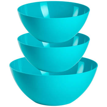 Plasticforte voedsel serveer schalen set - 3x stuks - blauw - kunststof - Dia 23 en 26 cm - Serveerschalen