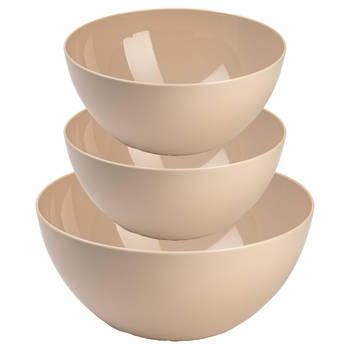 Plasticforte voedsel serveer schalen set - 3x stuks - beige - kunststof - Dia 23 en 26 cm - Serveerschalen