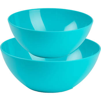 Plasticforte voedsel serveer schalen set - 4x stuks - blauw - kunststof - Dia 25 en 28 cm - Serveerschalen