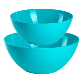 Plasticforte voedsel serveer schalen set - 2x stuks - blauw - kunststof - Dia 23 en 26 cm - Serveerschalen
