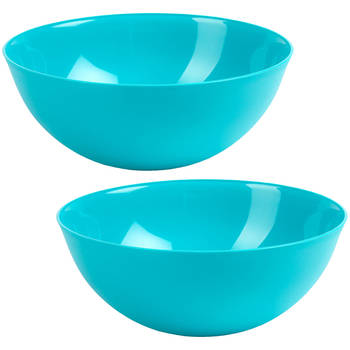 Plasticforte Serveerschaal/Saladeschaal - 2x stuks - D25 x H10 cm - kunststof - blauw - 2,5 liter - Serveerschalen
