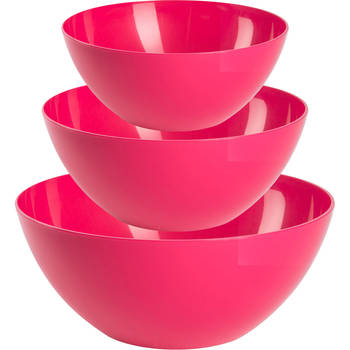Plasticforte voedsel serveer schalen set - 3x stuks - roze - kunststof - Dia 20/25/28 cm - Serveerschalen