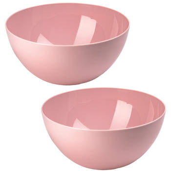 Plasticforte Serveerschaal/saladeschaal - 2x stuks - D28 x H14 cm - kunststof - roze - Serveerschalen