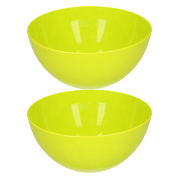 Plasticforte Serveerschaal/saladeschaal - 2x stuks - D23 x H10 cm - kunststof - groen - Serveerschalen