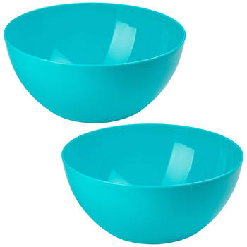 Plasticforte Serveerschaal/saladeschaal - 2x stuks - D28 x H14 cm - kunststof - blauw - Serveerschalen