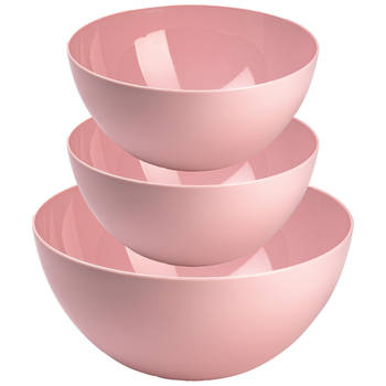 Plasticforte voedsel serveer schalen set - 3x stuks - roze - kunststof - Dia 23 en 26 cm - Serveerschalen