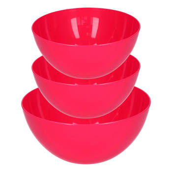 Plasticforte voedsel serveer schalen set - 3x stuks - fuchsia roze - kunststof - Dia 23 en 26 cm - Serveerschalen