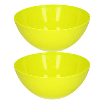 Plasticforte Serveerschaal/saladeschaal - 2x stuks - D26 x H12 cm - kunststof - groen - Serveerschalen