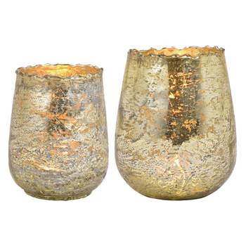 Set van 2x windlicht/kaarsenhouder - glas - champagne goud - 2 formaten - Waxinelichtjeshouders