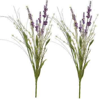 Lavendel kunsttak - 2x - kunststof - lila paars - 4 x 13 x H75 cm - Kunsttakken