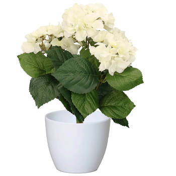 Hortensia kunstplant met bloemen wit - in pot wit - 40 cm hoog - Kunstplanten
