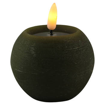 Magic Flame LED kaars/bolkaars - rond - olijf groen - D8 x H7,5 cm - LED kaarsen