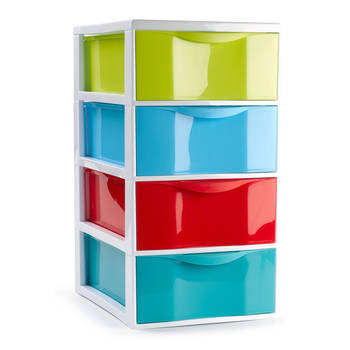 Plasticforte Ladeblokje/bureau organizer 4x lades - multi kleuren - L18 x B25 x H33 cm - Ladeblok