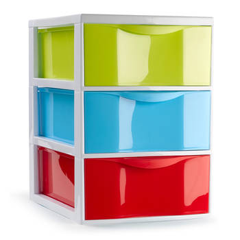 Plasticforte Ladeblokje/bureau organizer 3x lades - multi kleuren - L18 x B25 x H25 cm - Ladeblok
