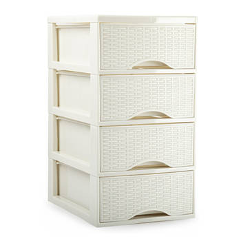 Plasticforte Ladeblokje/bureau organizer 4x lades - creme wit - L18 x B25 x H33 cm - Ladeblok