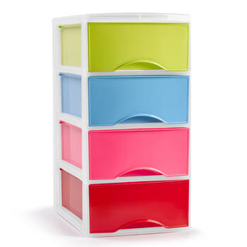 Plasticforte Ladeblokje/bureau organizer 4x lades - multi kleur - L18 x B25 x H33 cm - Ladeblok