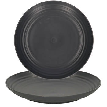 PlasticForte Rond bord/camping bord - 4x - D22 cm - zwart - kunststof - Dinerborden