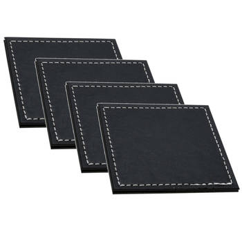 H&S Collection Onderzetters voor glazen - 8x - zwart - kunstleder - 10 x 10 cm - Glazenonderzetters