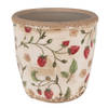 HAES DECO - Bloempot Ø 14x13 cm Beige Rood Keramiek Aardbeien Bloempot Binnen