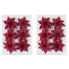 12x stuks decoratie bloemen rozen rood glitter op ijzerdraad 8 cm - Kersthangers