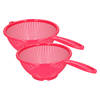 PlasticForte Keuken vergieten/zeef met steel - 2x stuks - kunststof - Dia 22/24 cm - fuchsia roze - Vergieten