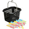 Wasknijpers ophang mandje/bakje - zwart - met 60x plastic soft grip knijpers - knijperszakken