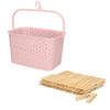 Wasknijpersmandje met ophanghaak - roze - en 60x houten wasknijpers 7 cm - knijperszakken