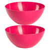 Plasticforte Serveerschaal/saladeschaal - 2x stuks - D26 x H12 cm - kunststof - fuchsia roze - Serveerschalen