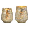 Set van 2x windlicht/kaarsenhouder - glas - champagne goud - 2 formaten - Waxinelichtjeshouders