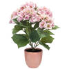 Hortensia kunstplant/kunstbloemen 40 cm - roze - in pot lichtroze glans - Kunstplanten