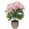 Hortensia kunstplant/kunstbloemen 40 cm - roze - in pot taupe mat - Kunstplanten