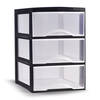 Plasticforte Ladeblokje/bureau organizer 3x lades - transparant/zwart - L18 x B25 x H25 cm - Ladeblok