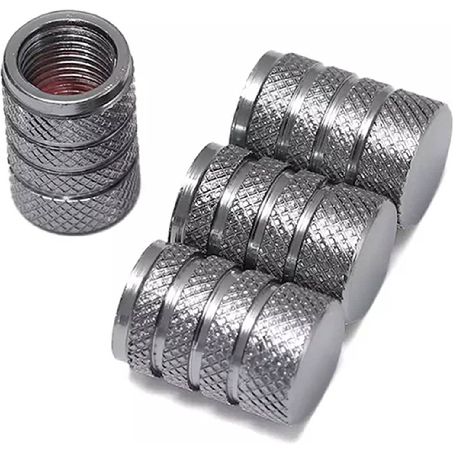 TT-products ventieldoppen 3-rings Grey aluminium 4 stuks grijs auto ventieldop ventieldopjes