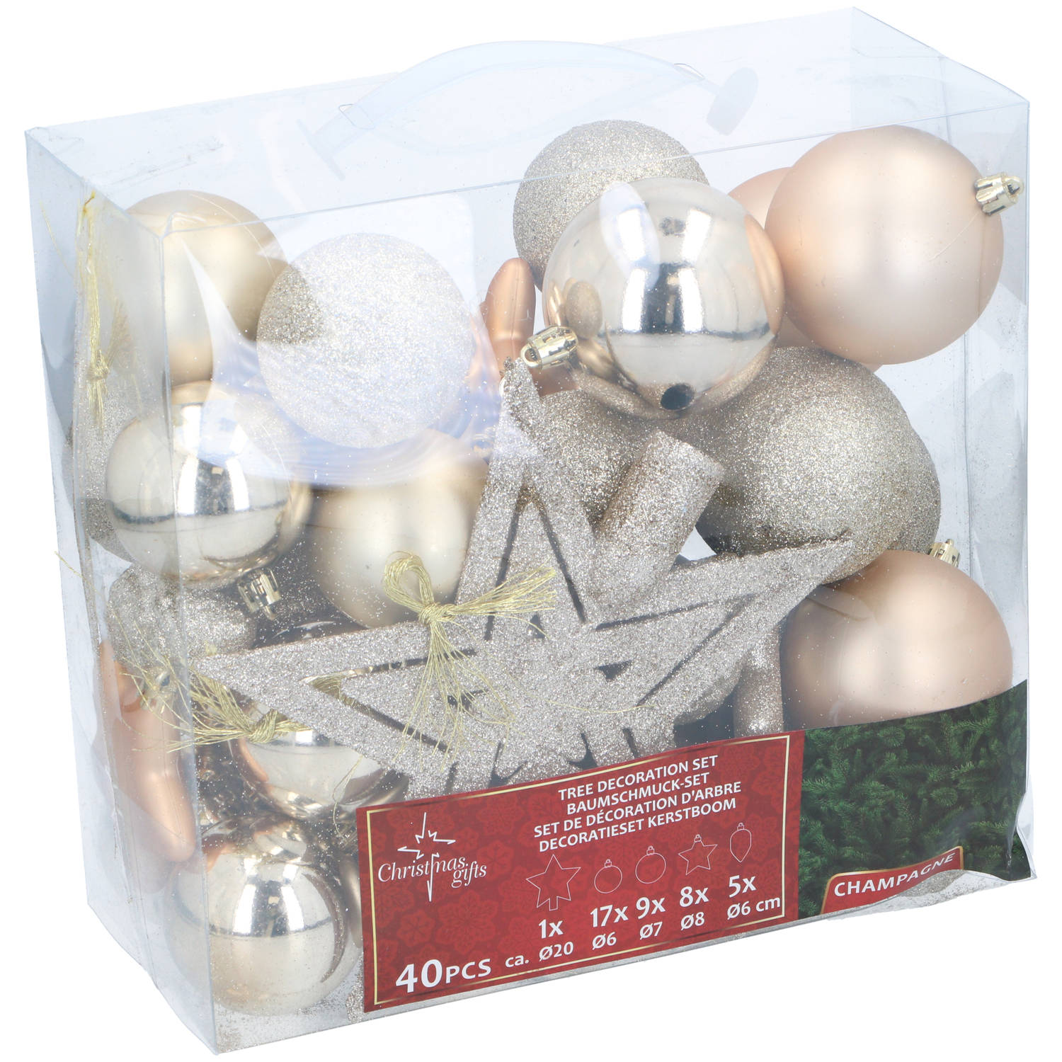 Christmas Gifst Kerstballen Set Champagne - 40 Stuks Kunststof Kerstballen - Incl. Piek