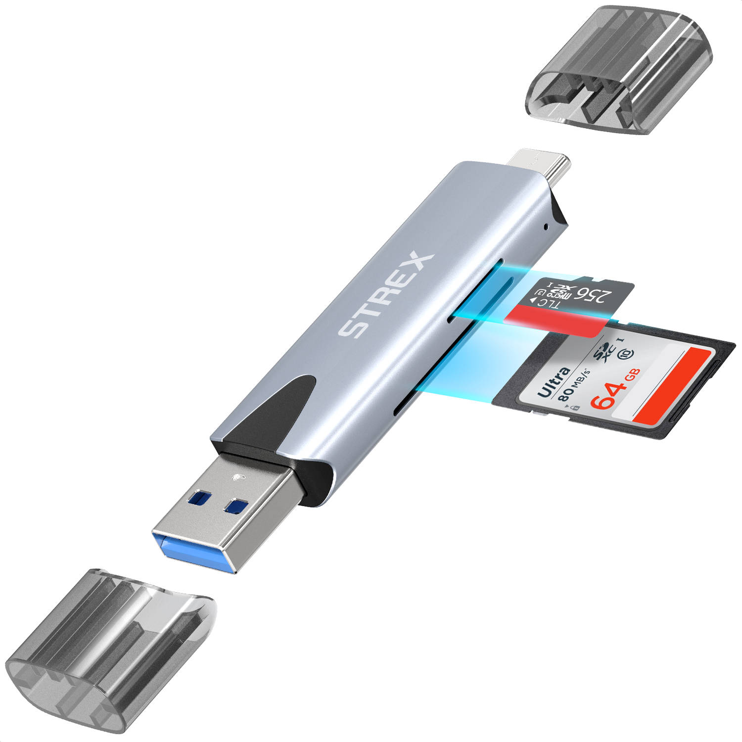 Strex Kaartlezer Card Reader USB 3.0-USB C 2-In-1 SD Kaart-TF Kaart Geheugenkaartlezer
