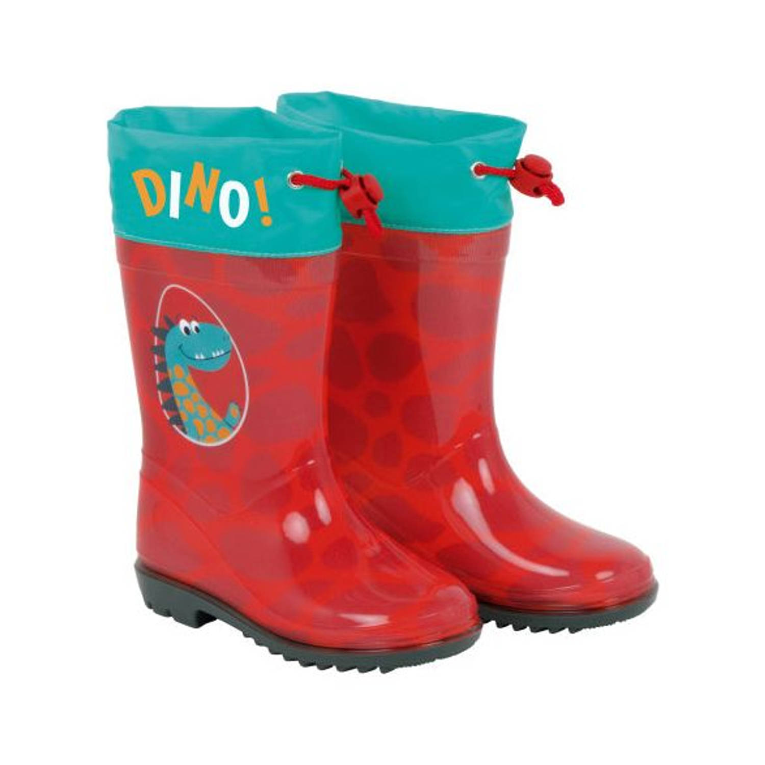 regenlaarzen Dino junior PVC-textiel rood-turquoise maat 28